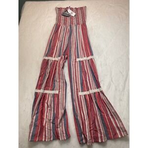 ANGIE Womens Striped Strapless Wide Leg Jumpsuit Boho Beach Vacation Size s